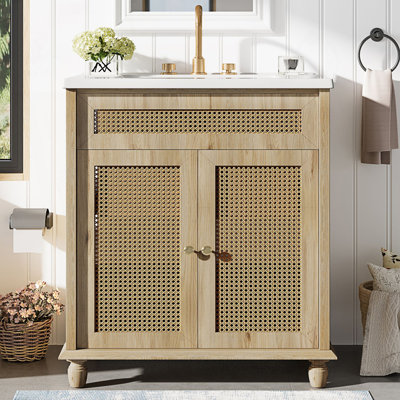 Bathroom Vanity With Handwoven Rattan Doors