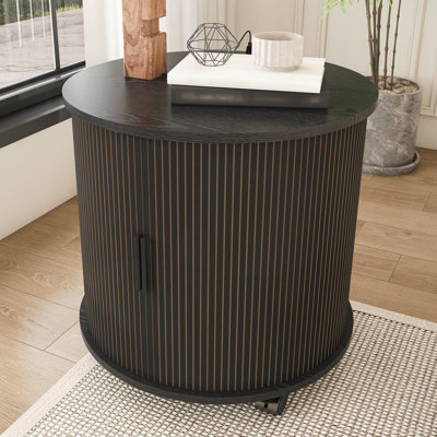 Table de bout cylindrique Mid-Century moderne avec station de charge intégrée et porte coulissante, table de chevet ronde à 2 niveaux avec ports USB, table de chevet pour le salon, la chambre à coucher, le vestibule - noir