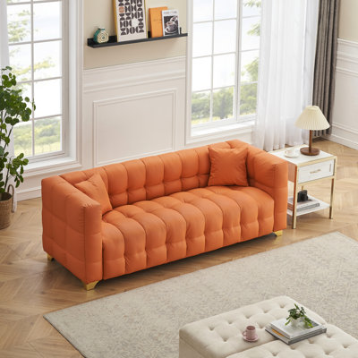 80 - Inch With 3 Seats, Technology Fabric, Cat Paw, Waterproof, Easy To Assemble For Office Long Seat , Orange Color, Waterproof And Fouling, Spring Wrap Cushion, Apartment
