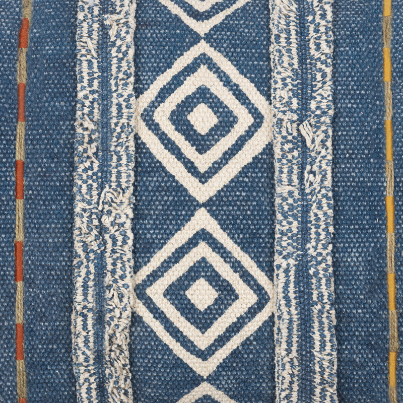 Blue and White Embroidered Cotton Kids Throw Pillow 20" x 20"
