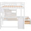 Lit superposé simple au-dessus de simple blanc avec tiroirs de rangement et bureau d'étude - Idéal pour les invités en famille qui dorment sous les tablettes-129982989