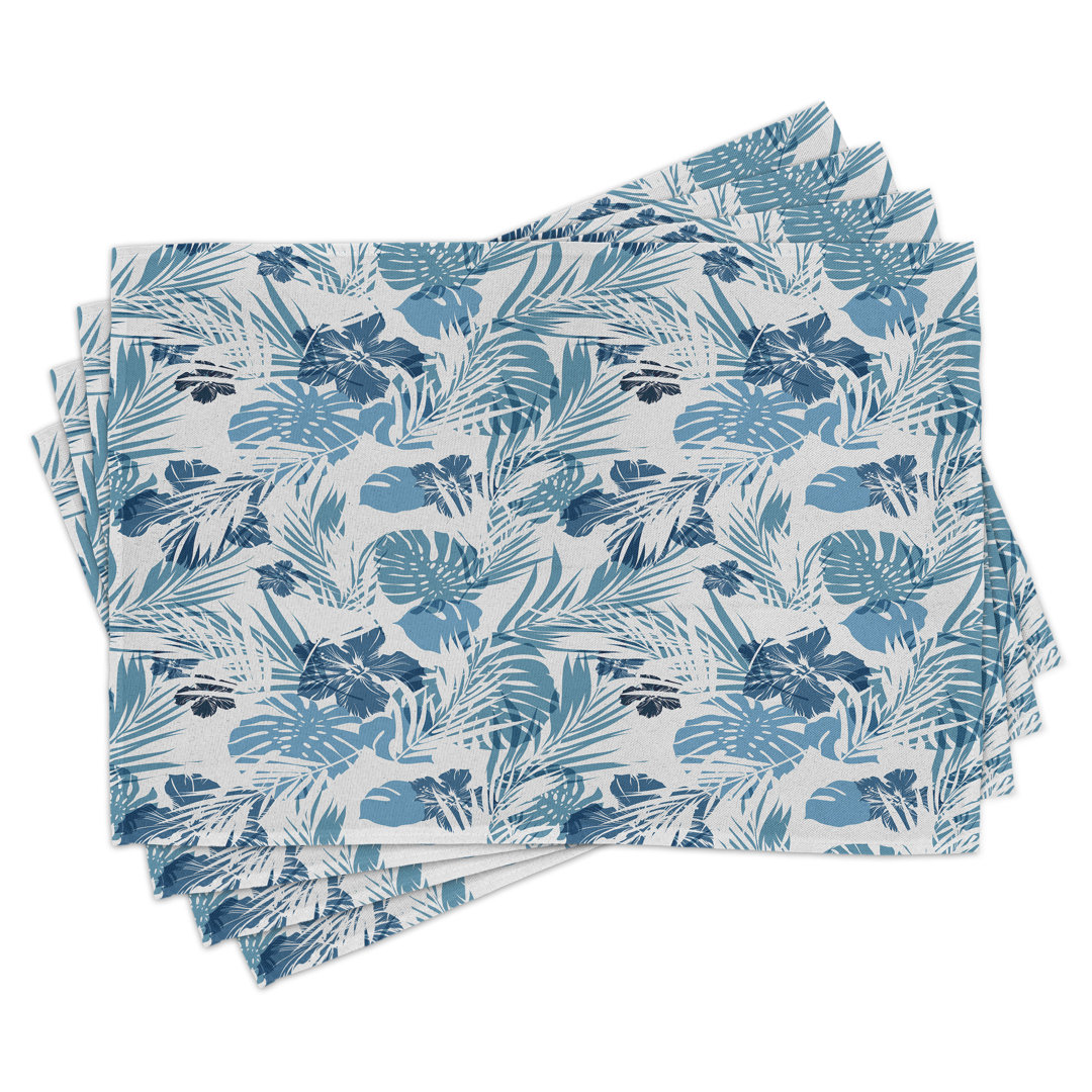 Platzdeckchen 4er Set, Hawaiianische Blumen Palme, Dunkelblau Flieder