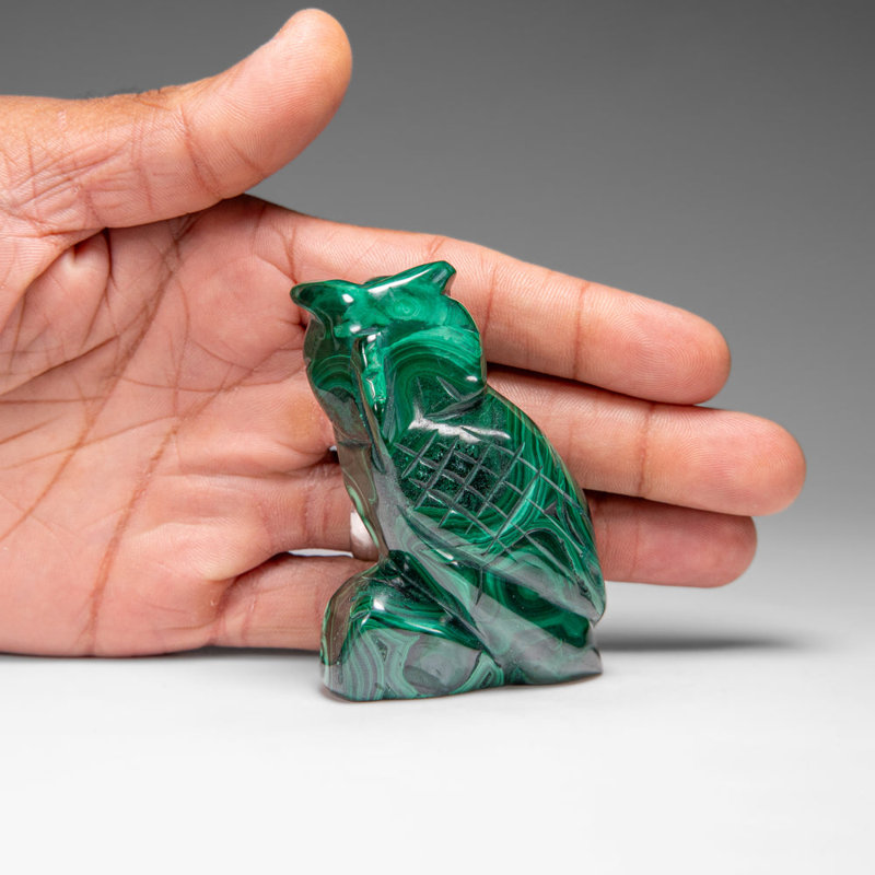 Genuine Polished Malachite Owl Carving (194.2 Grams)