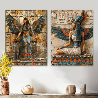 Blue and Beige Egyptian Goddess III – Ancient Metal Wall Decor Set of 2