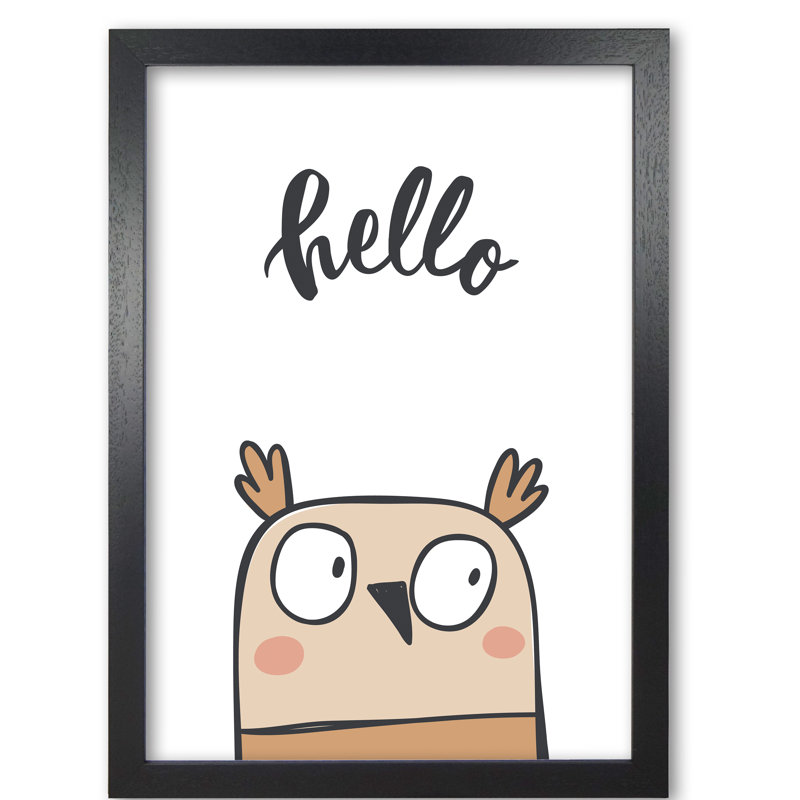Hello Owl - Painting, Black Grain Frame, 85 cm H x 60 cm W x 5 cm D