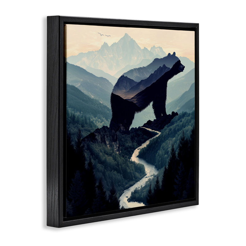 Cadre flottant Bear Bear Silhouette, design par Jim Baldwin, H 25 po x l 25 po, Cadre flottant noir de jais