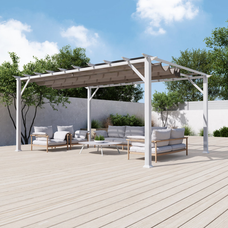 Florence 11' x 16' White Aluminum Pergola with Cocoa Canopy