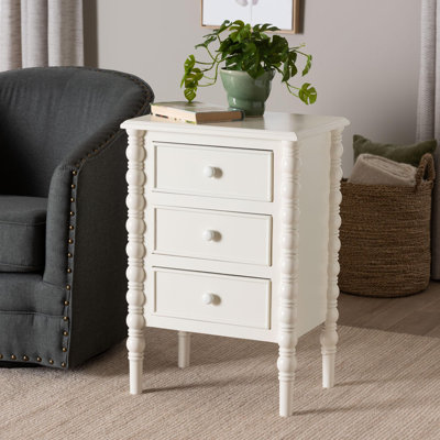 Laura Baxton Studio Malinda Classic Wood 3-Drawer End Table With Spindle Legs