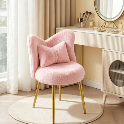Fauteuil de coiffeuse à oreilles avec oreiller Bow, pieds en métal doré