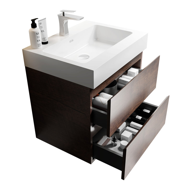 U005-Alice24-201 Alice 24"  Bathroom Vanity With Sink, Blanc, Noyer