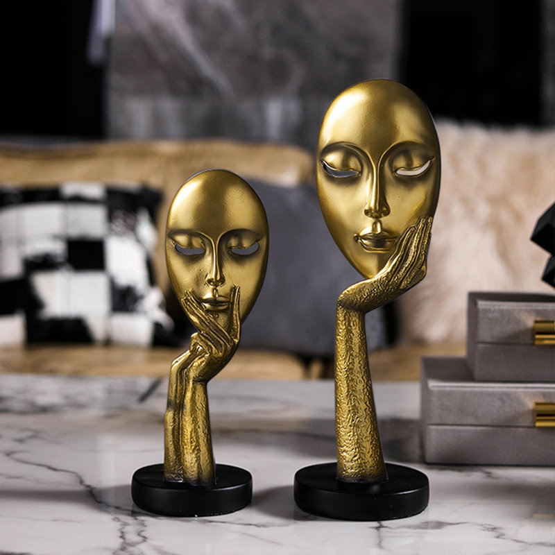 Adsett Abstract Resin Woman Face Statue Home Decoration, 29cm H x 10cm W x 10cm D, Gold