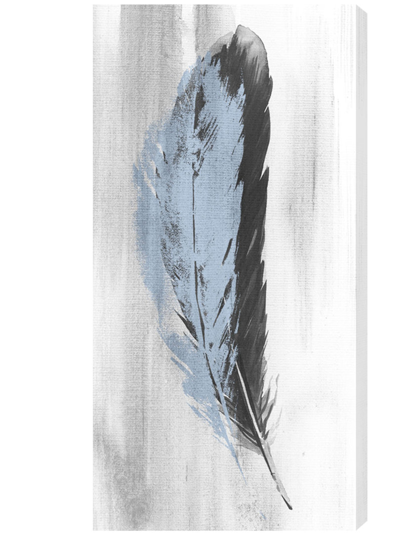 'Blue Feather' Painting Print on Wrapped Canvas