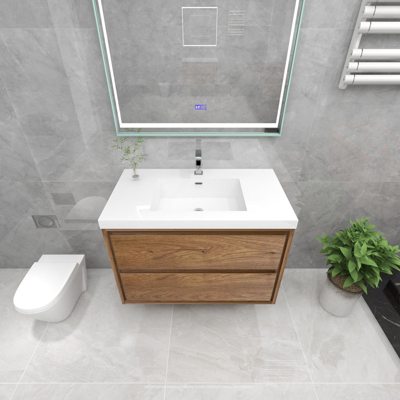Ensemble de meuble-lavabo simple mural 36 po Wittig, Teck chêne