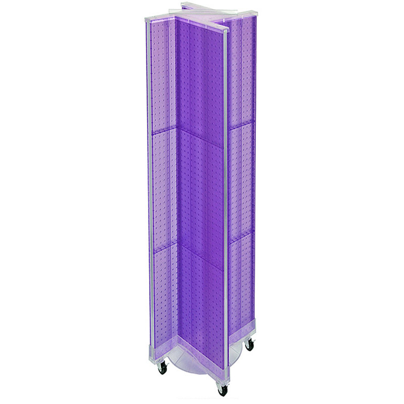 Purple Plastic Pinwheel Pegboard Floor Display with Wheeled Base