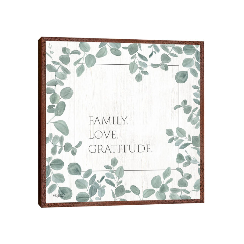 Family Love Gratitude Eucalyptus by Kate Sherrill - Print on Canvas, Brown Floater Frame, 93.98 cm H x 93.98 cm W
