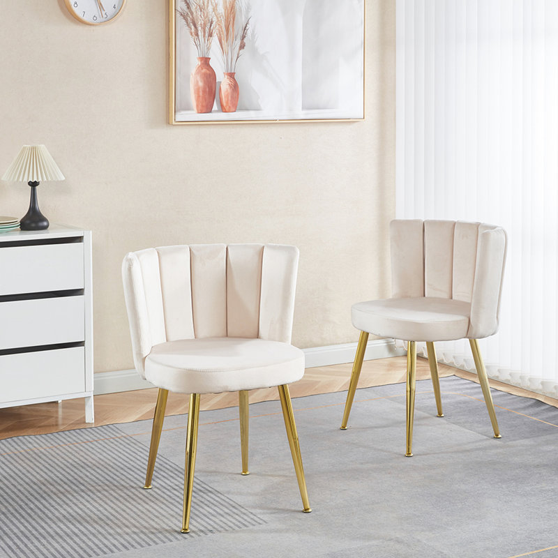 Ensemble de 2 chaises de salle à manger modernes avec pieds en tube de fer, Tissu blanc