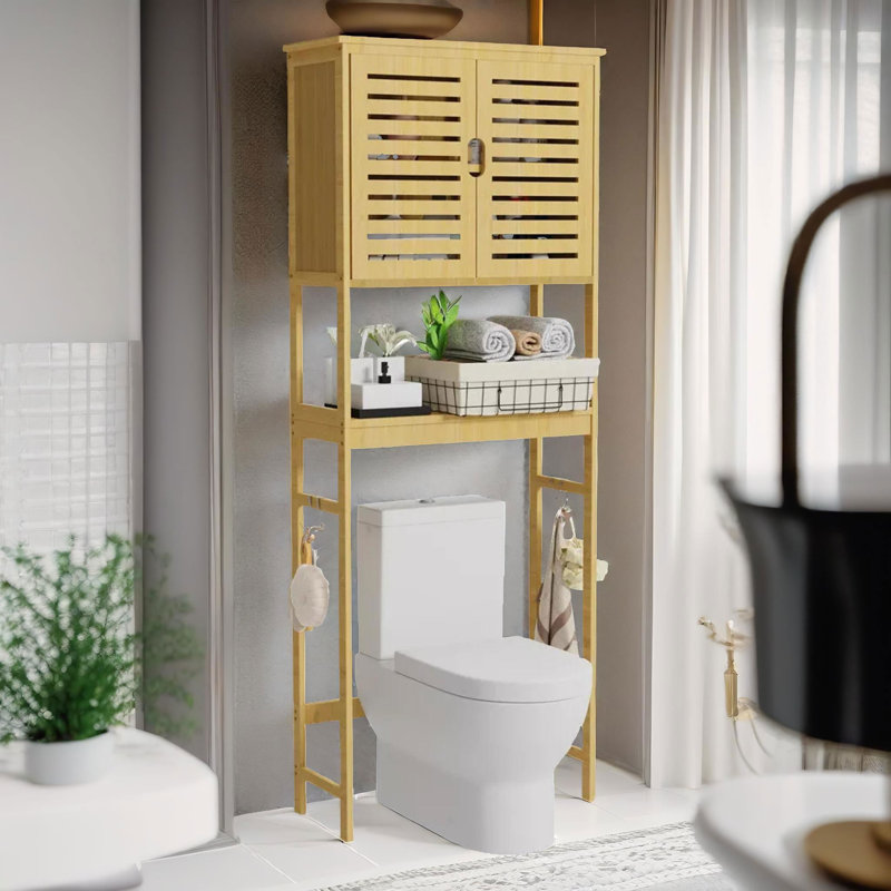 Bamboo Over Toilet Storage Unit With Cabinets
