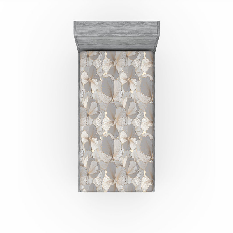 Drap-housse Ambesonne, Drap-housse de taille simple, Bleu, gris pâle, crème / floral