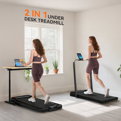 Walking Pad Treadmill, 2 in 1 Foldable Under Desk Treadmill with Incline, 2.0HP Running Machine with 0.6-6.2mph Speed Range, Handle Bar, Wheels, LED Display, Remote Control, Built-in Holder