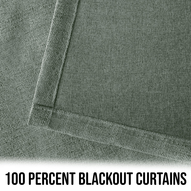 Linen 100%  Blackout Eyelet Ring Top Ready Made Curtain For Window & Doors 2 Pnel, 117cm Width x 137cm Drop, Sage Green