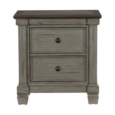Transitional-Rustic Style Coffee and Antique Gray 2-Drawer Nightstand 1pc Flat Knobs Classic Bedroom Furniture