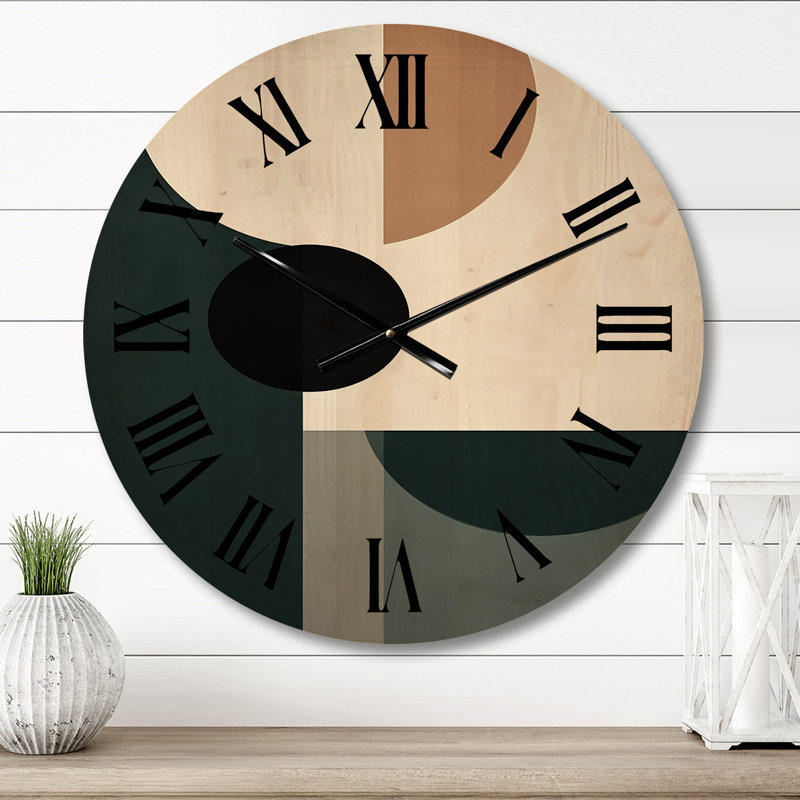 Horloge murale Mid-Century géométrique rétro brun et bleu III, Moyenne