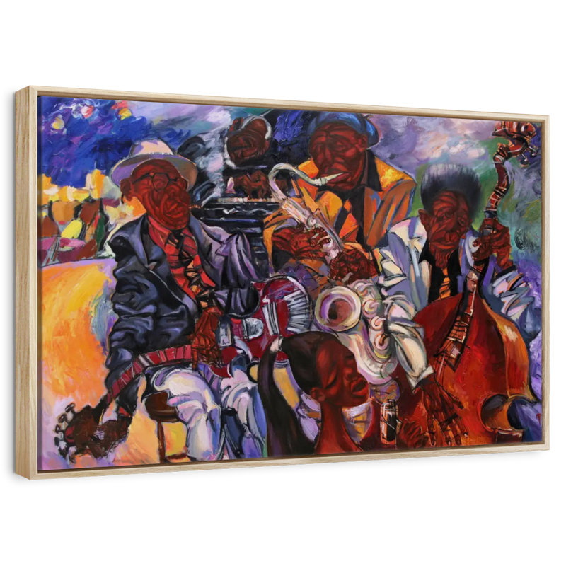 Jazz Band artistes, Cadre flottant en bois naturel, 31 po x 21 po
