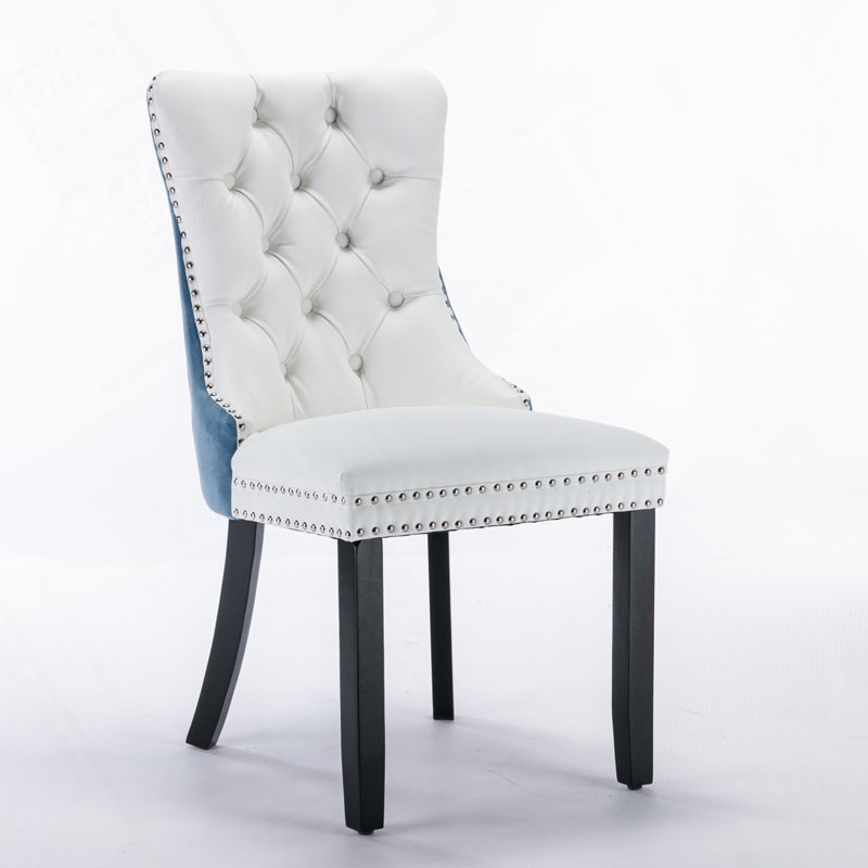 Chaise rembourrée en polyuréthane et velours, Blanc / Bleu