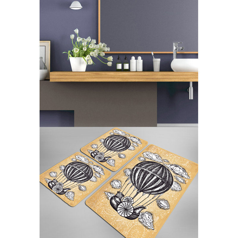 Ensemble de tapis de bain de qualité supérieure (3 pièces) - antibactérien, polyester antidérapant, jaune et noir / blanc | Comprend (2) tapis de 19,7 po x 23,6 po et (1) tapis de 23,6 po x 39,4 po | 700 g / m², lavable à la machine, à séchage rapide, idéal pour les salles de bain modernes