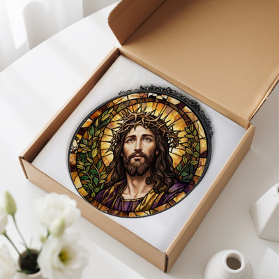 Jesus Christ Stained Glass Window Panel，7.8H