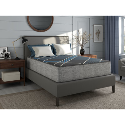 Matelas gris et bleu de 13 pouces avec mousse viscoélastique imprégnée de gel, conception améliorant la circulation de l'air et confort de sommeil moyen moyen, protection des bords à 360 °