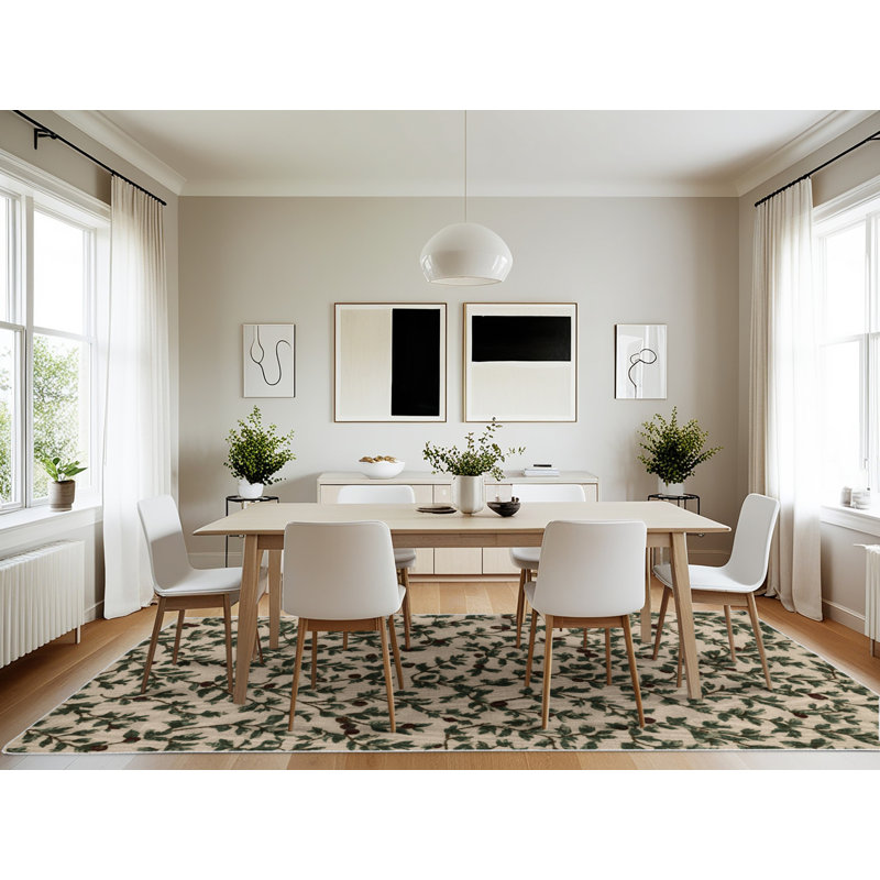 Machine Washable Botanical Brown Area Rug