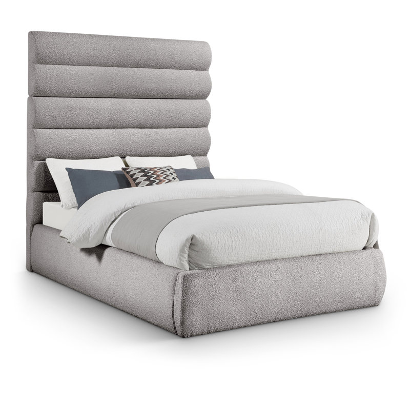 Lit en tissu Adam Boucle, Tissu frisé taupe, Double