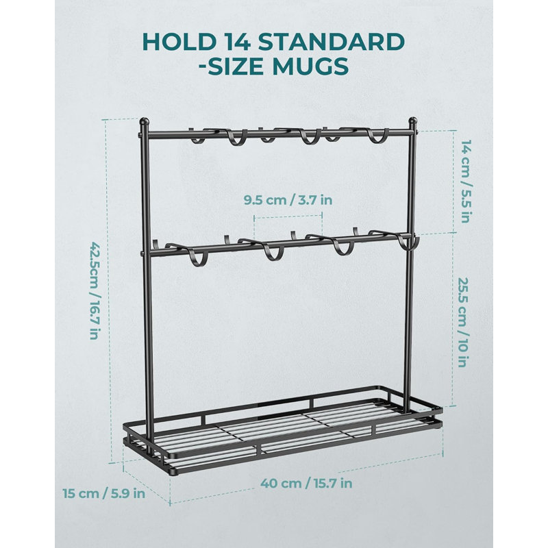 Coffee Mug Holder for Countertop, 14-Hook Mug Tree Rack for 14 Cups