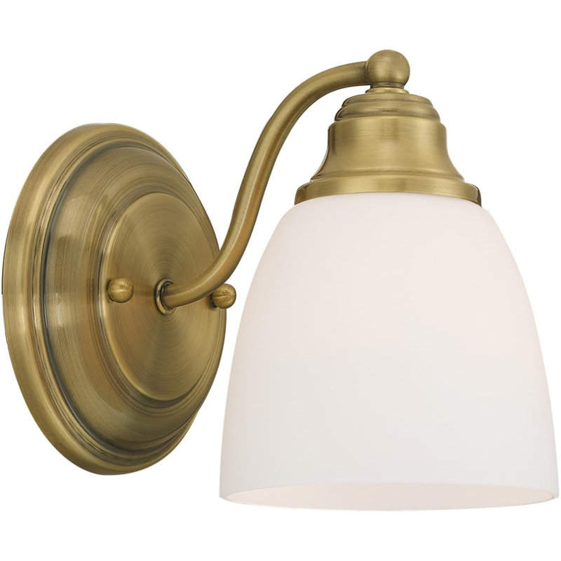 Applique murale 5,5 po avec verre blanc - Luminaire élégant, Laiton antique