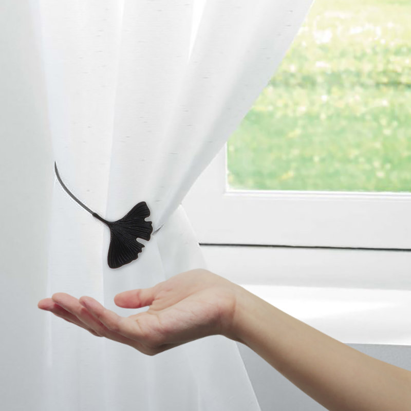 Set of 2 Black Metal Ginkgo Leaf Magnetic Curtain Tiebacks