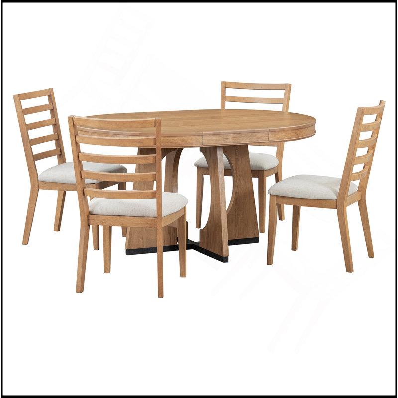Table de salle à manger ronde pour 4 avec chaises, ensemble de table de salle à manger extensible avec rallonge centrale amovible de 16 po, ensemble de table de salle à manger rétro 5 pièces à motif géométrique unique pour la cuisine et la salle à manger