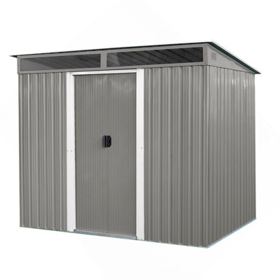 Rangement extérieur en métal de 8 pi x 6 pi avec portes coulissantes verrouillables et plaque transparente pour le jardin et la pelouse