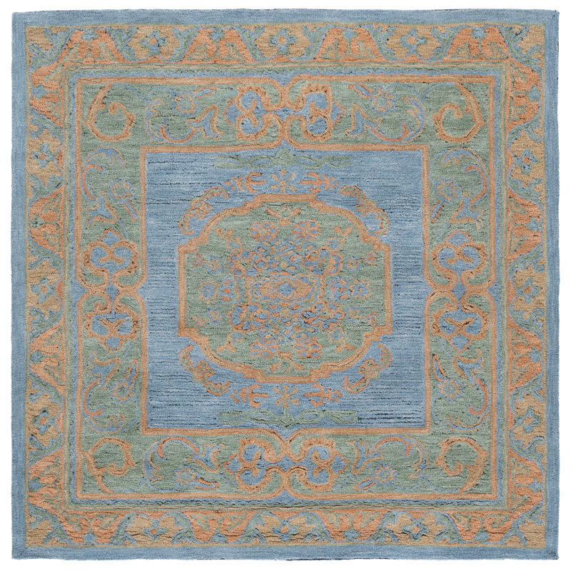 Savonnerie 401 Hand Tufted Wool/Cotton Oriental Indoor Use Only Rug in Pink/Gold, Square 6'