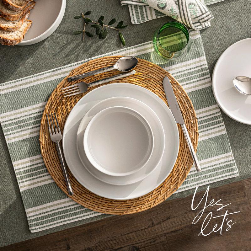  Over&Back Woven Striped Placemats, Set of 4, Green