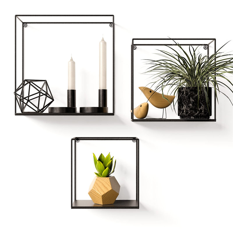Chacra 3 Piece Square Metal Floating Shelf Set
