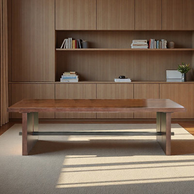 Bureau en bois massif avec grand plateau et longue table