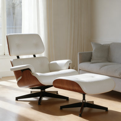 Leather Swivel Accent Chair With Ottoman by George Oliver