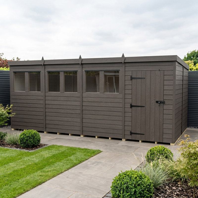Total Sheds 16ft x 8ft Composite Pent Garden Shed - Single Door - With Windows - EPDM Rubber Roof - UK Manufactured