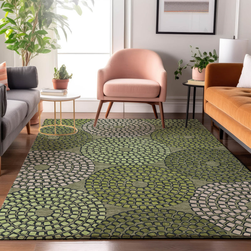 Premium Machine Washable Prisco Olive Rug, Rectangle 5' x 7'6"
