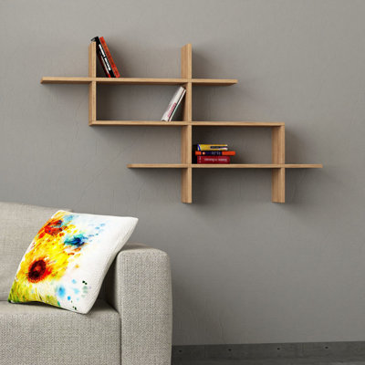Bibliothèque moderne en chêne, 59,1 po x 32,3 po x 8,7 po | 100% panneau de particules enduit de mélamine, épaisseur: 0,7 pouce | Design élégant en brun uni, parfait pour le rangement à la maison ou au bureau, durable et élégant