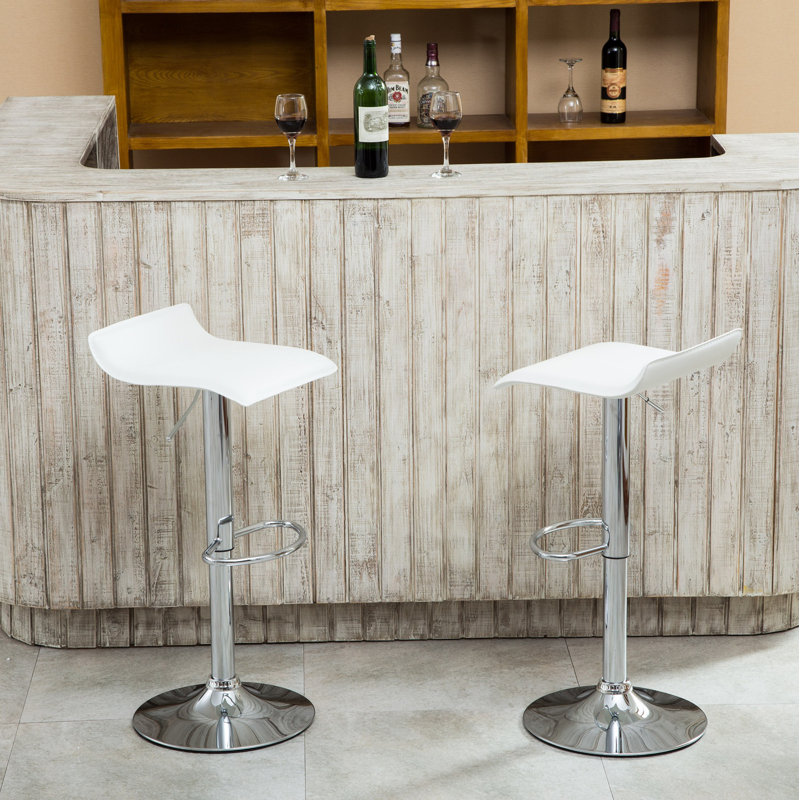 Tabourets pivotants réglables contemporains chromés avec siège blanc, ensemble de 2