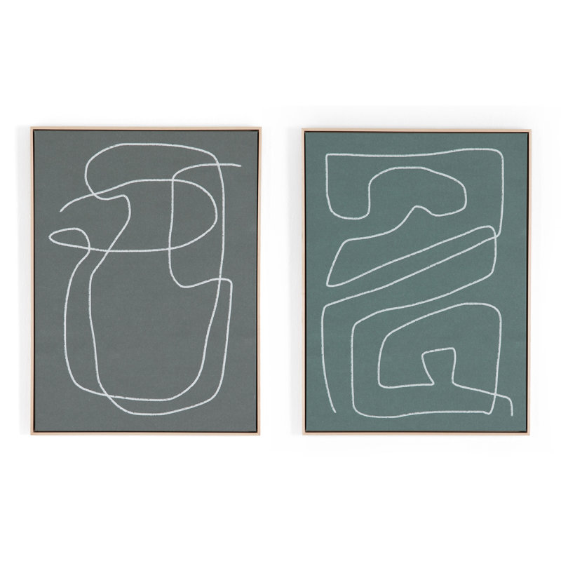 Large Gray and White Abstract Canvas Print Set with Maple Frame