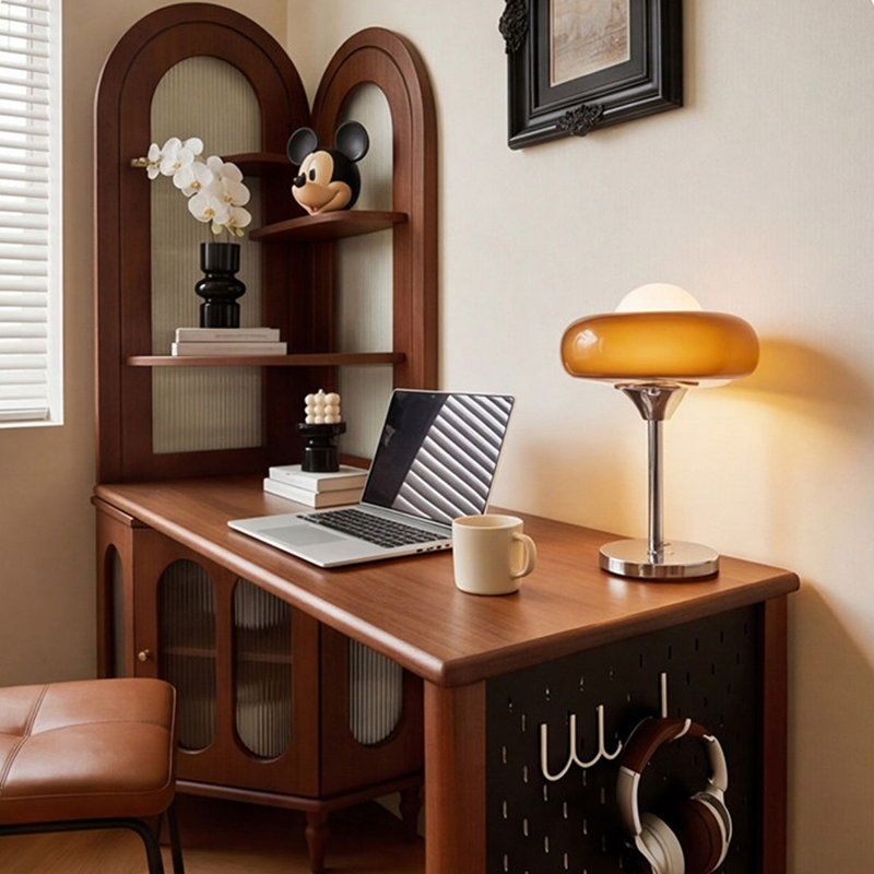 Bureau rectangulaire en bois massif noyer, Left Hand Return