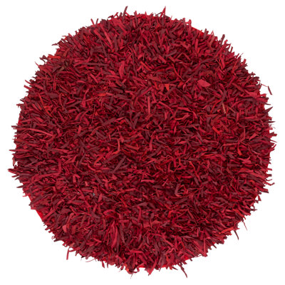 Arik Handwoven Leather/Cotton Solid Color Rug in Red